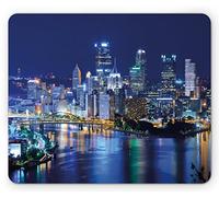 Tapis De Souris Paysage Urbain Gratte-Ciels Centre-Ville De Pittsburgh Horizon Nocturne Américain Paysage De Ville d'affaires Bureau Tapis Souris Lavable Tapis De Souris Antidérapant, 25x30cm