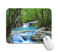 Tapis De Souris Paysage Vert Erawan Cascade Kanchanaburi Thaïlande Rivière Printemps Nature Tapis De Souris D'Ordinateur Lavable Tapis De Souris Carré, pour Maison, Ordinateur, 25 x 30cm