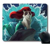 Tapis de souris personnalisé attrayant avec chat, sirène, dessin animé, chat grincheux antidérapant en caoutchouc néoprène taille standard 220 mm x 180 mm x 3 mm Tapis de souris confortable pour ordinateur de bureau