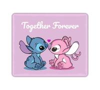 Tapis de souris personnalise Stitch Kiss Angel Love Heart Anime, antiderapant, en caoutchouc, avec bords cousus durables, pour jeu PC