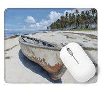 Tapis de Souris Plage, 22 x 18 cm Tapis de Souris Gamer Mousepad, ase en Caoutchouc Imperméable et Antidérapante, Carré Bateau Mouse Pad avec Bords Surpiqués, pour Noël Décoration Cadeaux p1j-977