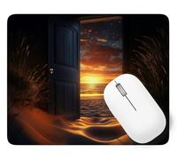 Tapis de Souris Plage, 42 x 35 cm Tapis de Souris Gamer Mousepad, ase en Caoutchouc Imperméable et Antidérapante, Carré Roseau Mouse Pad avec Bords Surpiqués, pour Noël Décoration Cadeaux p1j-619