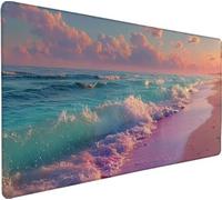 Tapis de Souris Plage Tapis de Souris XXL 1200x600x3mm,Sea étendu Mouse Pad avec Base Antidérapante, Coutures sur Les Bords, Imperméable et Durable Mousepad pour Accessoires Bureau, Cadeau 0-WE90