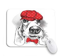 Tapis De Souris Portrait De Chien Basset Hound Avec Bonnet Rouge Bureau Tapis Souris Résistant À Usure Tapis De Souris D'Ordinateur, Pour Ordinateur, Ordinateur Portable, 25 x 30cm