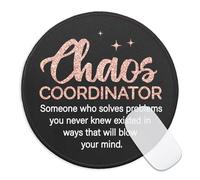 Tapis de souris pour bureau, définition du coordinateur du chaos, tapis de souris rond avec base en caoutchouc antidérapant, cadeau de remerciement pour femme, enseignante, collègue, manager