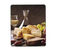 Tapis de souris pour homme et femme - Motif vin blanc, fromage, gâteau, raisins - Pour ordinateur portable - Sans fil - Pour la maison, le bureau, les voyages