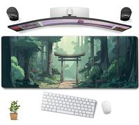 Tapis de souris pour jeux vidéo avec motif forêt verte japonaise, arbre animé forêt, taille XL, artistique, pour femme, décoration de bureau, clavier, ordinateur portable et tapis de souris avec bords