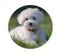 Tapis de souris pour ordinateur avec base en caoutchouc antidérapant, motif bichon sur l'herbe, tapis de souris rond imperméable, tapis de souris de jeu personnalisé pour bureau, maison, ordinateur