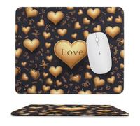 Tapis de Souris pour Ordinateur, Motif cœur doré et amours, pour Bureau, Petit Tapis de Souris avec Base en Caoutchouc
