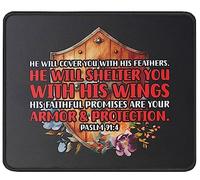 Tapis De Souris Psalm 91 He Will Cover You with His Feathers Christianty Verse Religious Scripture Inspirational Tapis De Bureau Doux sous-Main Comfortable Mousepad pour Table Voyage 25X30CM