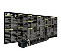 Tapis de Souris Python Commands - Raccourcis sur Grande Feuille de Triche Étendue pour PC, Tableur, Clavier - Antidérapant avec Bord Cousu, Noir