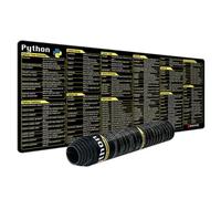 Tapis de souris Python Commands Raccourcis, tapis de souris Python, grande feuille de triche étendue, tapis de souris pour PC, tableur, clavier, tapis de souris antidérapant, bord cousu, noir