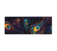 Tapis de souris queue de paon foncé avec base en caoutchouc antidérapant étendue avec bords cousus, grand tapis de souris pour ordinateur de jeu, ordinateur de bureau, 11,8 x 31,5 cm