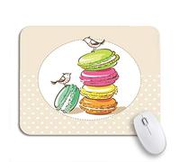Tapis De Souris Recette De Fête Avec Des Oiseaux Vintage Colorés Et Des Macarons Au Dessert Français Tapis De Souris Carré Glissement Facile Tapis Souris, Pour Ordinateur, 25 x 30cm