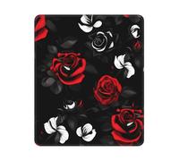 Tapis de souris rectangulaire avec base antidérapante, motif roses noires, blanches et rouges, 25,4 x 30,5 cm