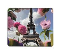 Tapis de souris rectangulaire avec imprimé fleurs Paris Tour Eiffel pour ordinateur, tapis de souris antidérapant 25,4 x 30,5 cm 20,9 x 24,1 cm
