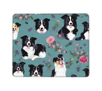 Tapis de souris rectangulaire avec imprimé floral Border Collie pour ordinateur, antidérapant, 25,4 x 30,5 cm, 20,9 x 24,1 cm