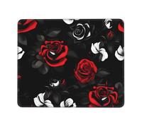 Tapis de souris rectangulaire avec imprimé roses noires, blanches et rouges, pour ordinateur, tapis de souris antidérapant, 25,4 x 30,5 cm, 20,9 x 24,1 cm