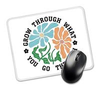 Tapis de souris rectangulaire avec inscription « Grow Through What You Go Through » - Motif fleurs sauvages amusantes - Cadeau de départ pour collègue, cadeau de nouvel emploi pour stagiaire