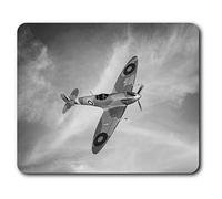 Tapis de souris rectangulaire BW - British RAF Spitfire Vintage Plane 23,5 x 19,6 cm (9,3 x 7,7 pouces) pour ordinateur et ordinateur portable, bureau, cadeau, base antidérapante #37227