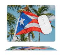 Tapis de souris rectangulaire en cuir texturé de qualité supérieure avec drapeaux de Porto Rico, grenouille, palmiers, bords cousus pour ordinateur portable, décoration de bureau à domicile