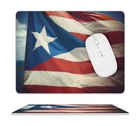 Tapis de souris rectangulaire en cuir texturé de qualité supérieure avec motif drapeau de Porto Rico - Bords cousus - Pour ordinateur portable, décoration de bureau à domicile, accessoires de bureau