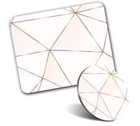 Tapis de souris rectangulaire et dessous de verre rond - Rose cuivre effet métallique Art Déco 20 cm et 9 cm pour ordinateur et ordinateur portable, bureau, cadeau, base antidérapante #21392