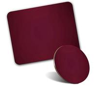 Tapis de souris rectangulaire et dessous de verre rond - Rouge foncé bordeaux 20 cm et 9 cm pour ordinateur et ordinateur portable, bureau, cadeau, base antidérapante #21448