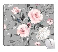 Tapis de souris rectangulaire gris, rose, motif floral, fleurs et feuilles, design personnalisé, imperméable, antidérapant, en caoutchouc, access