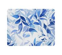 Tapis de souris rectangulaire motif feuilles bleues pour bureau, tapis de souris de jeu avec base antidérapante et bords cousus, pour clavier et souris