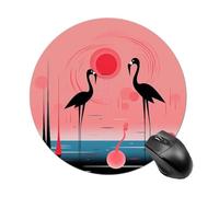 Tapis de souris rond à rayures et flamants roses avec base en caoutchouc antidérapant, imperméable, pour ordinateur portable, bureau, maison, 20 x 20 cm