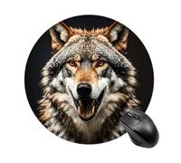 Tapis de souris rond affamé comme un loup avec base en caoutchouc antidérapant et étanche, tapis de souris de voyage portable pour le bureau, le travail, la maison, l'ordinateur portable, accessoire