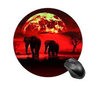 Tapis de souris rond antidérapant et imperméable avec motif éléphants et pleine lune rouge, idéal pour le travail, le bureau, la maison, les jeux vidéo, les ordinateurs portables, pour hommes et femme