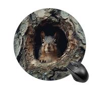 Tapis de souris rond antidérapant et imperméable motif écureuil dans un trou d'arbre, base en caoutchouc, joli tapis de souris pour le travail, le bureau, la maison, les jeux, ordinateur portable, hom