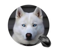 Tapis de souris rond antidérapant et imperméable motif husky blanc aux yeux bleus, base en caoutchouc, joli tapis de souris pour le travail, le bureau, la maison, les jeux, ordinateur portable, hommes