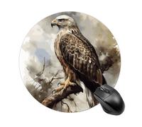 Tapis de souris rond aquarelle de Hawk assis - Glisse lisse - Tapis de souris de jeu extra dense portable et confortable pour bureau, maison, bureau, 20 x 20 cm