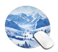 Tapis de souris rond avec base en caoutchouc antidérapant, beau paysage de montagnes enneigées avec bords cousus pour souris sans fil, ordinateur, ordinateur portable, bureau à domicile, 20,3 cm