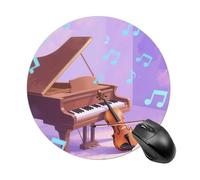 Tapis de souris rond avec base en caoutchouc antidérapant et notes de musique de piano, petit tapis de souris amusant pour bureau et jeux, accessoires informatiques décoratifs pour bureau à domicile