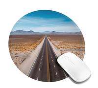 Tapis de souris rond avec base en caoutchouc antidérapant Freeway Highway Road in the Desert avec bords cousus pour souris sans fil, ordinateur portable, bureau à domicile, bureau 20,3 cm