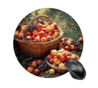 Tapis de souris rond avec base en caoutchouc antidérapant, imperméable, texturé de qualité supérieure pour ordinateur portable - Motif récolte de fruits - 7,8"