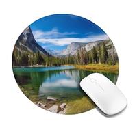 Tapis de souris rond avec base en caoutchouc antidérapant, lacs de montagne avec bords cousus pour souris sans fil, ordinateur portable, bureau à domicile, 20,3 cm