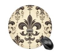 Tapis de souris rond avec base en caoutchouc antidérapant, lavable et imperméable, tapis de souris de jeu fleur de lys et bras de chevalier pour ordinateur, accessoires de bureau, 20 x 20 cm