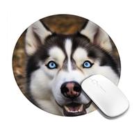 Tapis de souris rond avec base en caoutchouc antidérapant, motif chien husky avec bords cousus pour souris sans fil, ordinateur portable, bureau à domicile, 20,3 cm