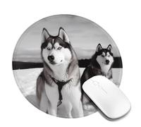 Tapis de souris rond avec base en caoutchouc antidérapant, motif chiens Husky Snow, tapis de souris de jeu avec bords cousus pour souris sans fil, ordinateur portable, bureau à domicile, bureau 20,3