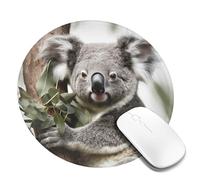 Tapis de souris rond avec base en caoutchouc antidérapant, motif koala avec bords cousus pour souris sans fil, ordinateur, ordinateur portable, bureau à domicile (20,3 cm)