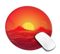 Tapis de souris rond avec base en caoutchouc antidérapant, motif lever de soleil rouge avec bords cousus pour souris sans fil, ordinateur, ordinateur portable, bureau à domicile (20,3 cm)