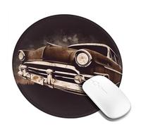Tapis de souris rond avec base en caoutchouc antidérapant, motif voiture américaine en marron avec bords cousus pour souris sans fil, ordinateur portable, bureau à domicile, bureau 20,3 cm