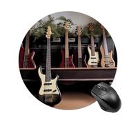 Tapis de souris rond avec base en caoutchouc antidérapant, protection de bureau, petite guitare, basse, instruments de musique pour bureau, ordinateur de travail, ordinateur portable, maison, 19,8 x