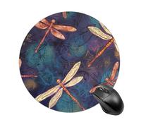 Tapis de souris rond avec base en caoutchouc antidérapant, protection de bureau, petite libellule peinte à la main, tapis de souris pour bureau, ordinateur de travail, ordinateur portable, maison