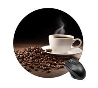 Tapis de souris rond avec base en caoutchouc antidérapant, protection de bureau, petite tasse à café et grains de café, tapis de souris pour bureau, ordinateur de travail, ordinateur portable, maison